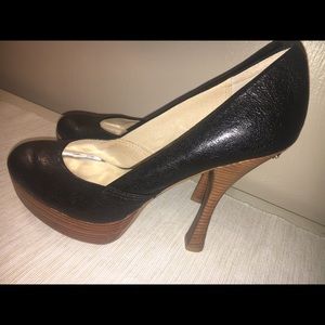 Michael Kors black leather wood platform heels